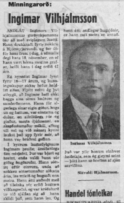 Minningarorð um Ingimar eftir Sigvalda Hjálmarson.